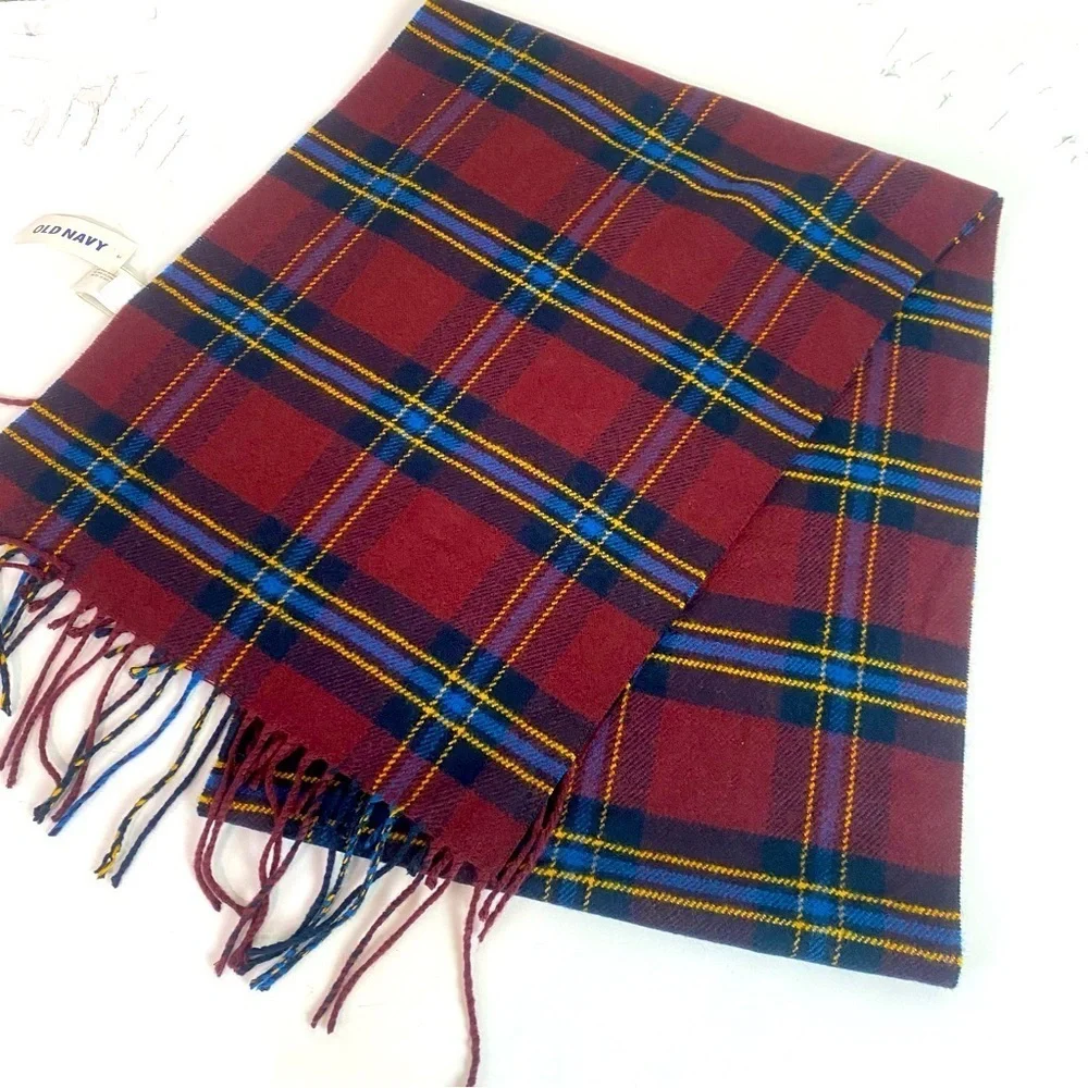Old Navy Burgundy Plaid Scarf 12.5” x 65”